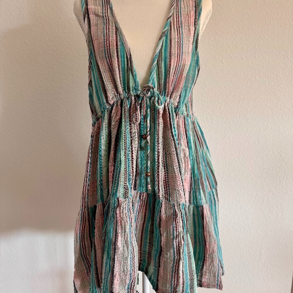 Free People Freebird Striped Tiered Dress Sleeveless V-Neck